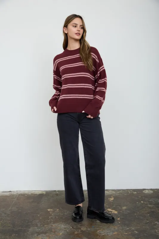 STRIPE DROP SLEEVE CREW NECK KNIT PULLOVER made by Blu Pepper
