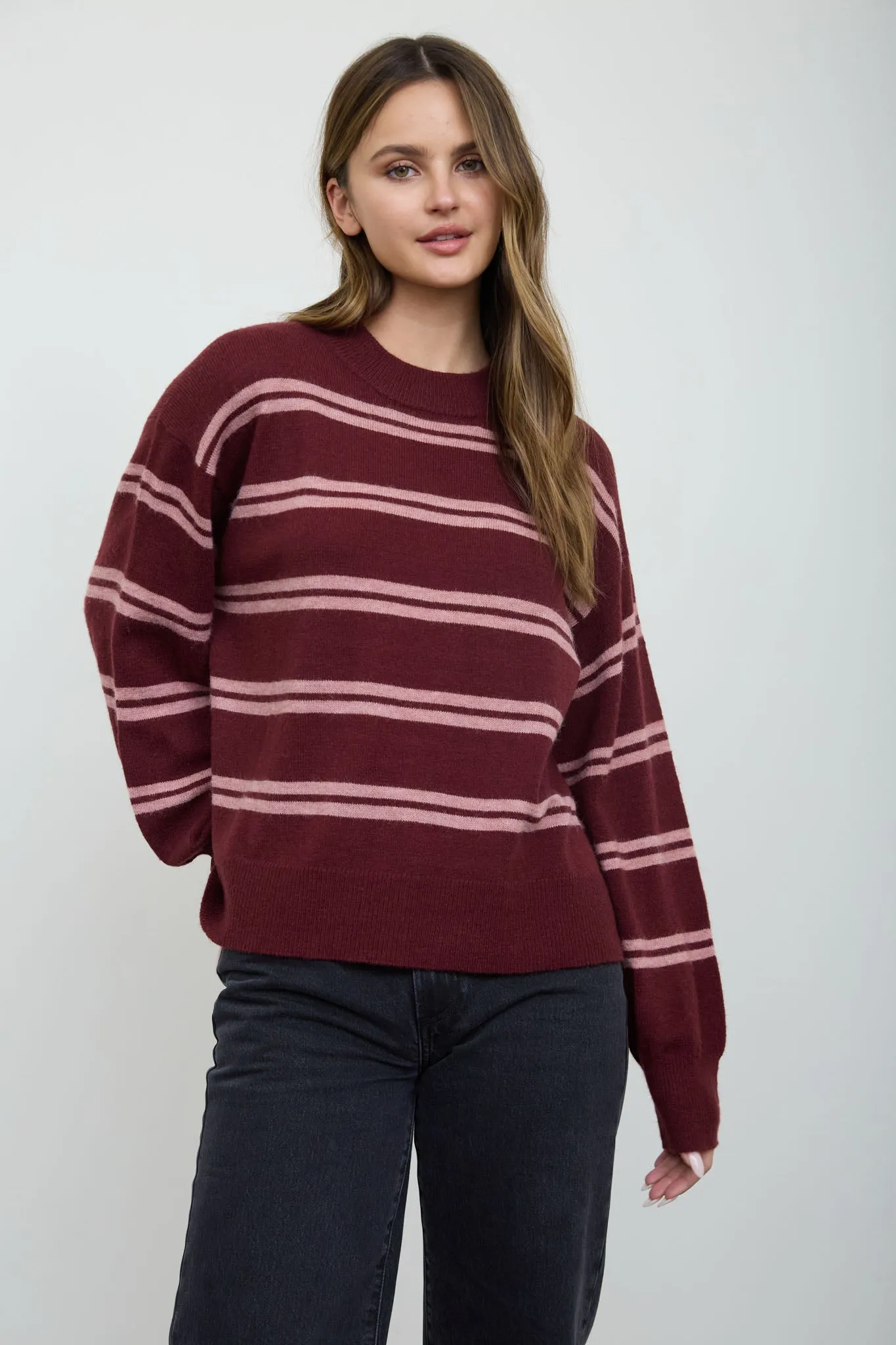 STRIPE DROP SLEEVE CREW NECK KNIT PULLOVER sold by Blu Pepper product image thumbnail 5