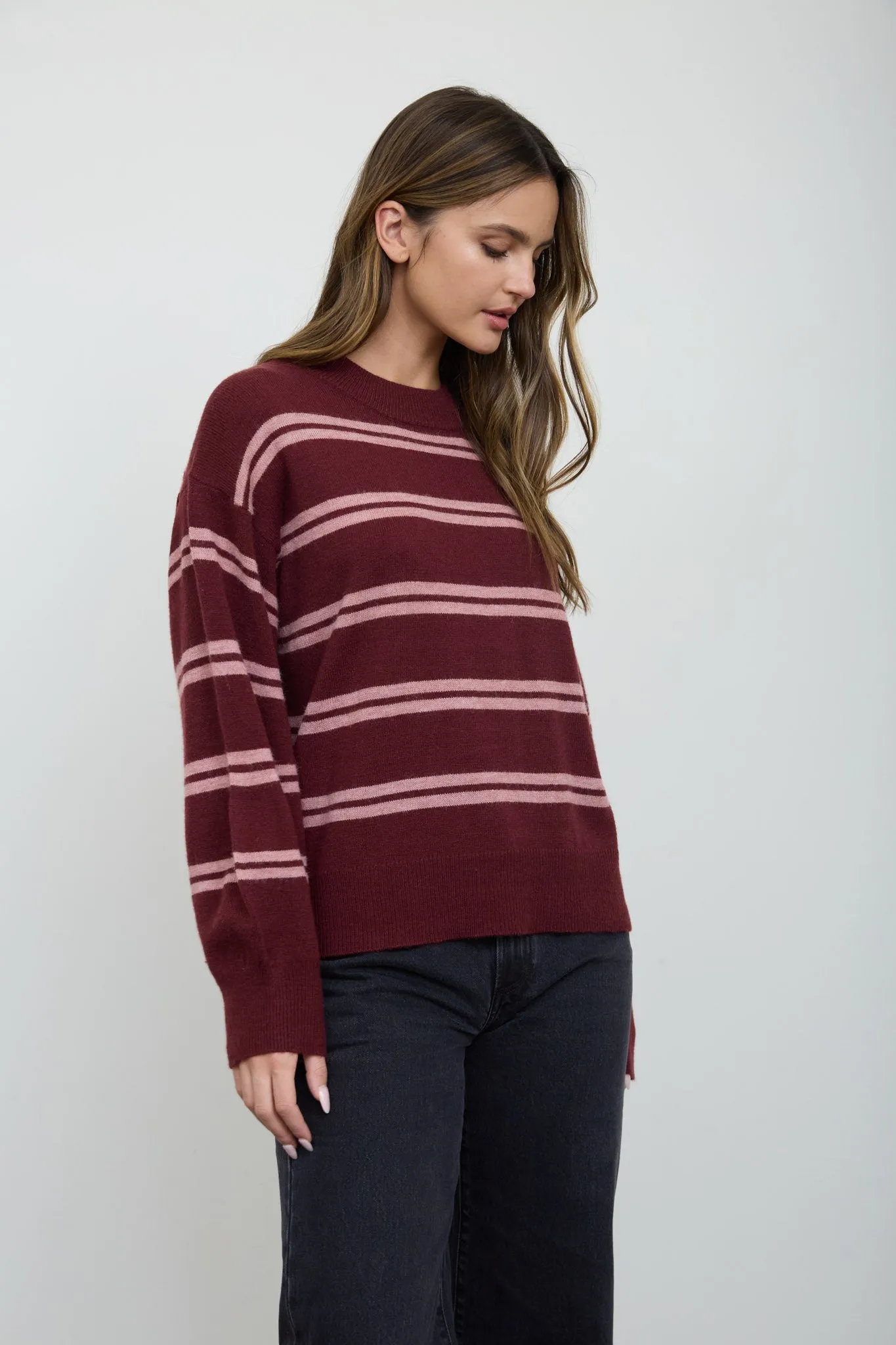 STRIPE DROP SLEEVE CREW NECK KNIT PULLOVER sold by Blu Pepper product image thumbnail 2