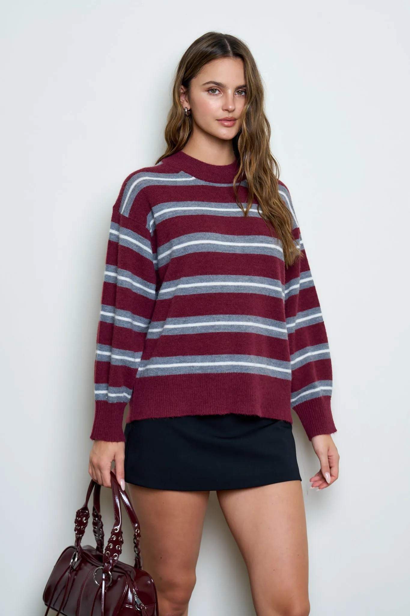 MULTI-COLOR STRIPE CREW NECK RELAXED KNIT PULLOVER sold by Blu Pepper product image thumbnail 5