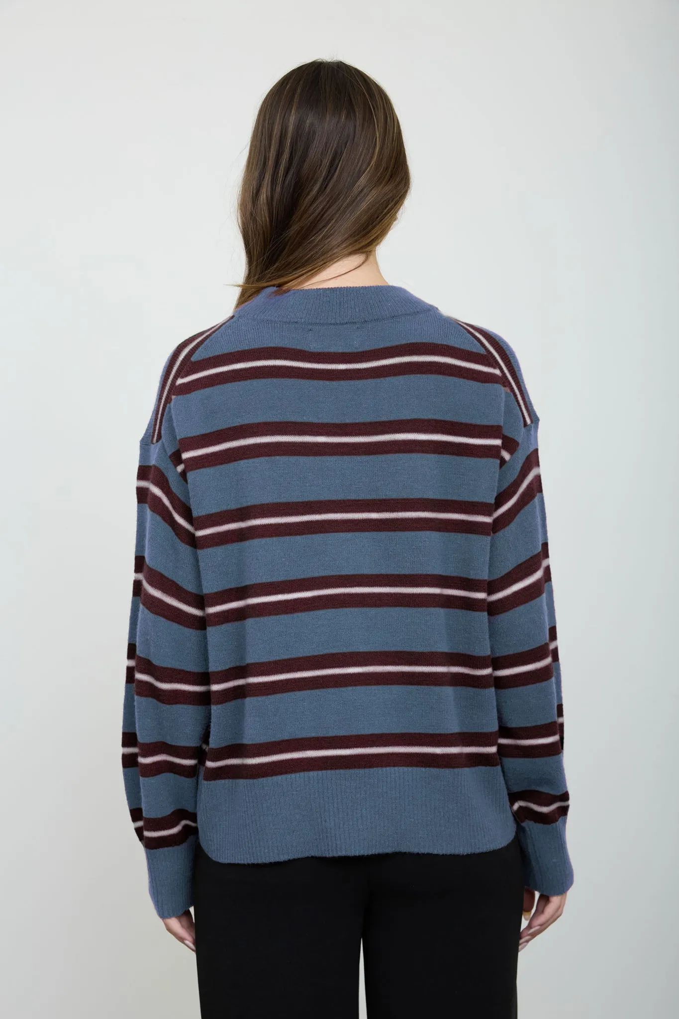 MULTI-COLOR STRIPE CREW NECK RELAXED KNIT PULLOVER sold by Blu Pepper product image thumbnail 2