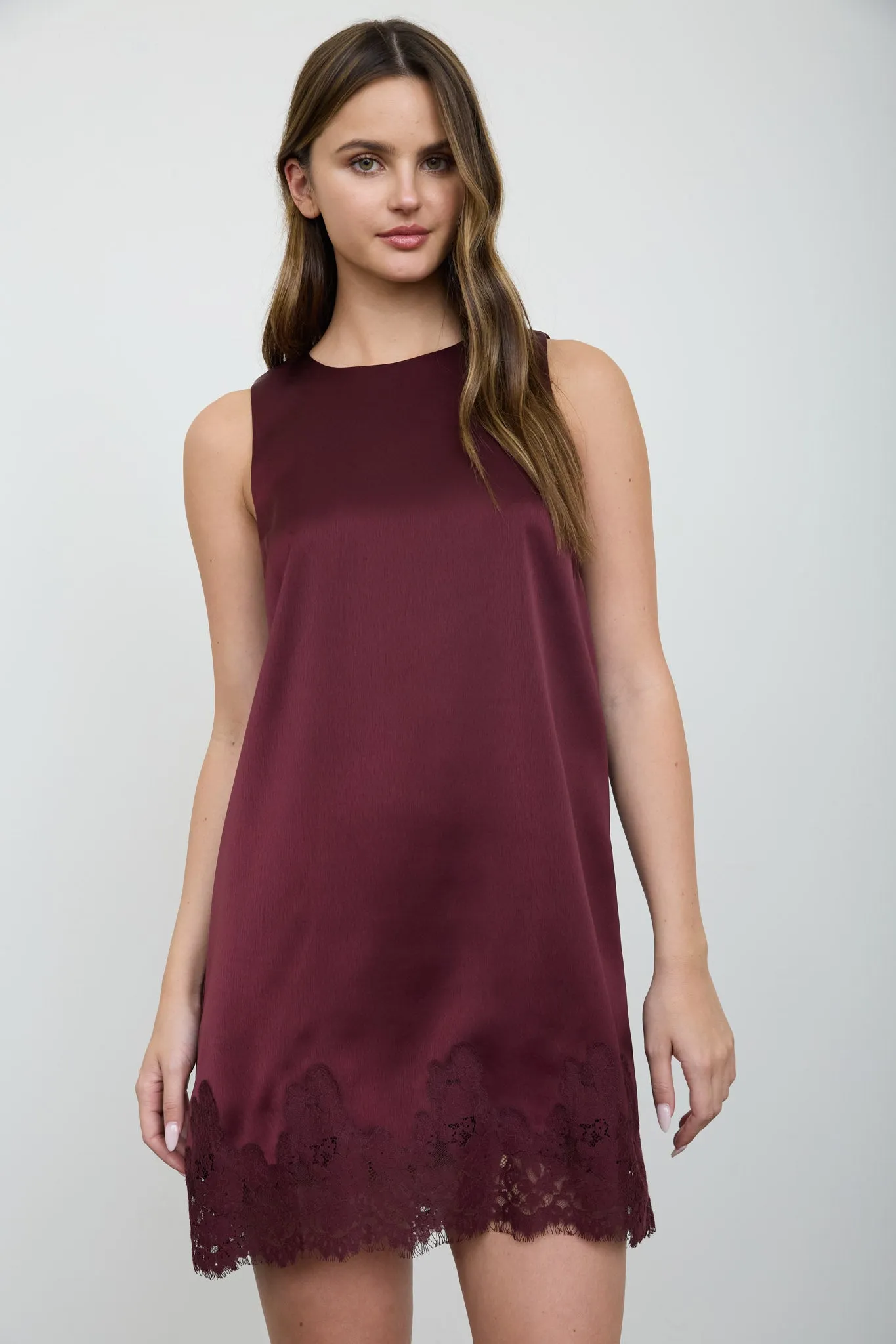 SATIN LACE HEM SLEEVELESS MINI DRESS sold by Blu Pepper product image thumbnail 5