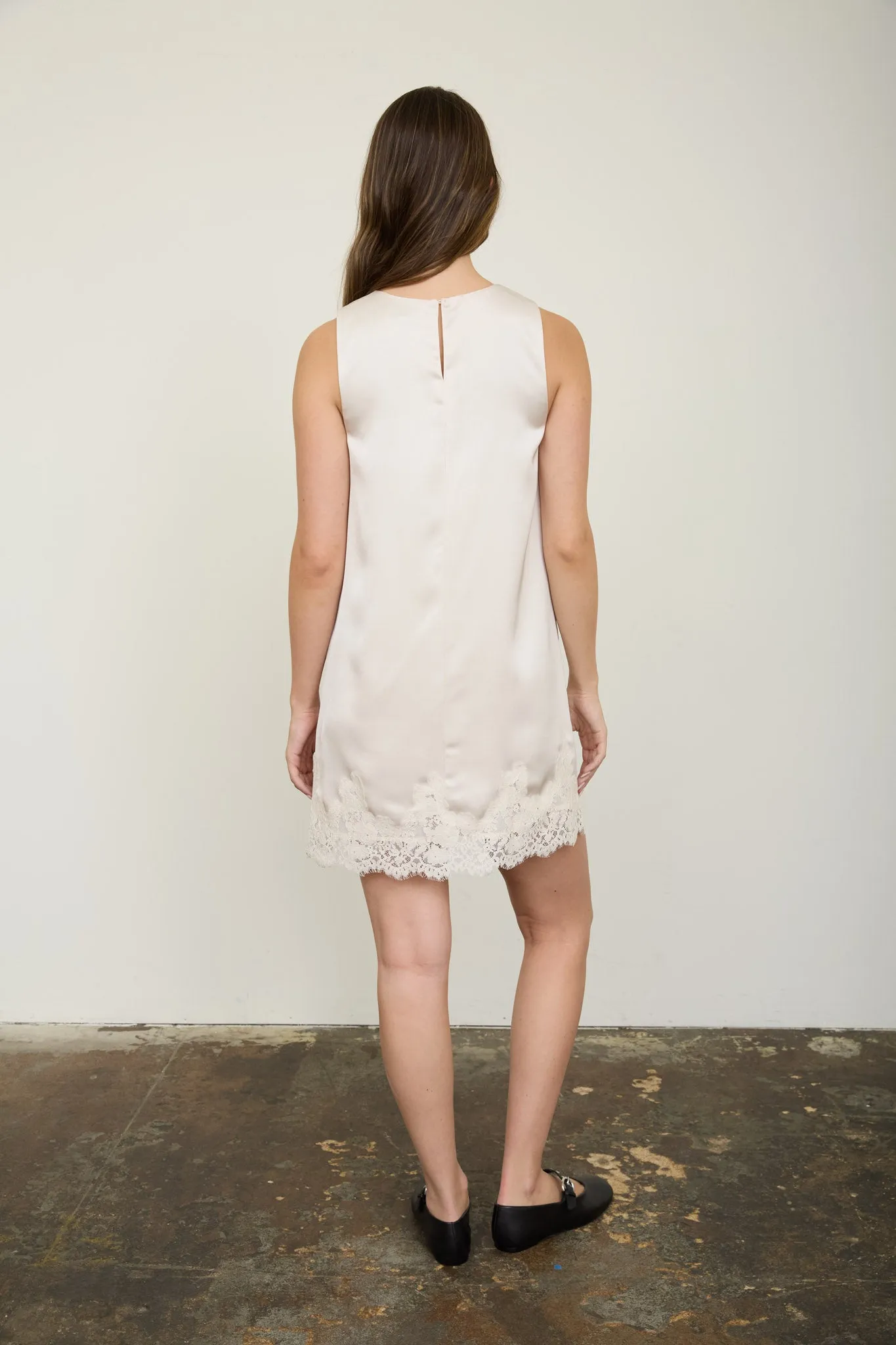 SATIN LACE HEM SLEEVELESS MINI DRESS sold by Blu Pepper product image thumbnail 4