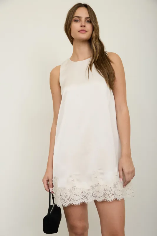 SATIN LACE HEM SLEEVELESS MINI DRESS (PRE-ORDER) made by Blu Pepper