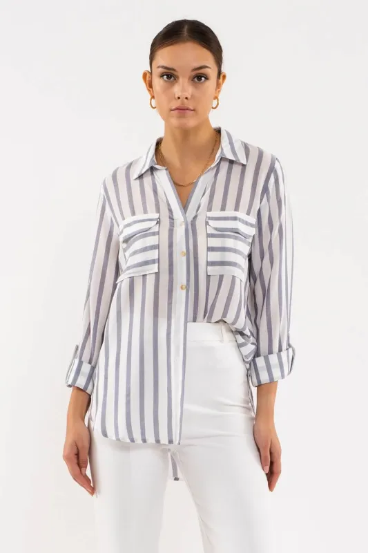 DOUBLE POCKET STRIPED TOP made by Blu Pepper