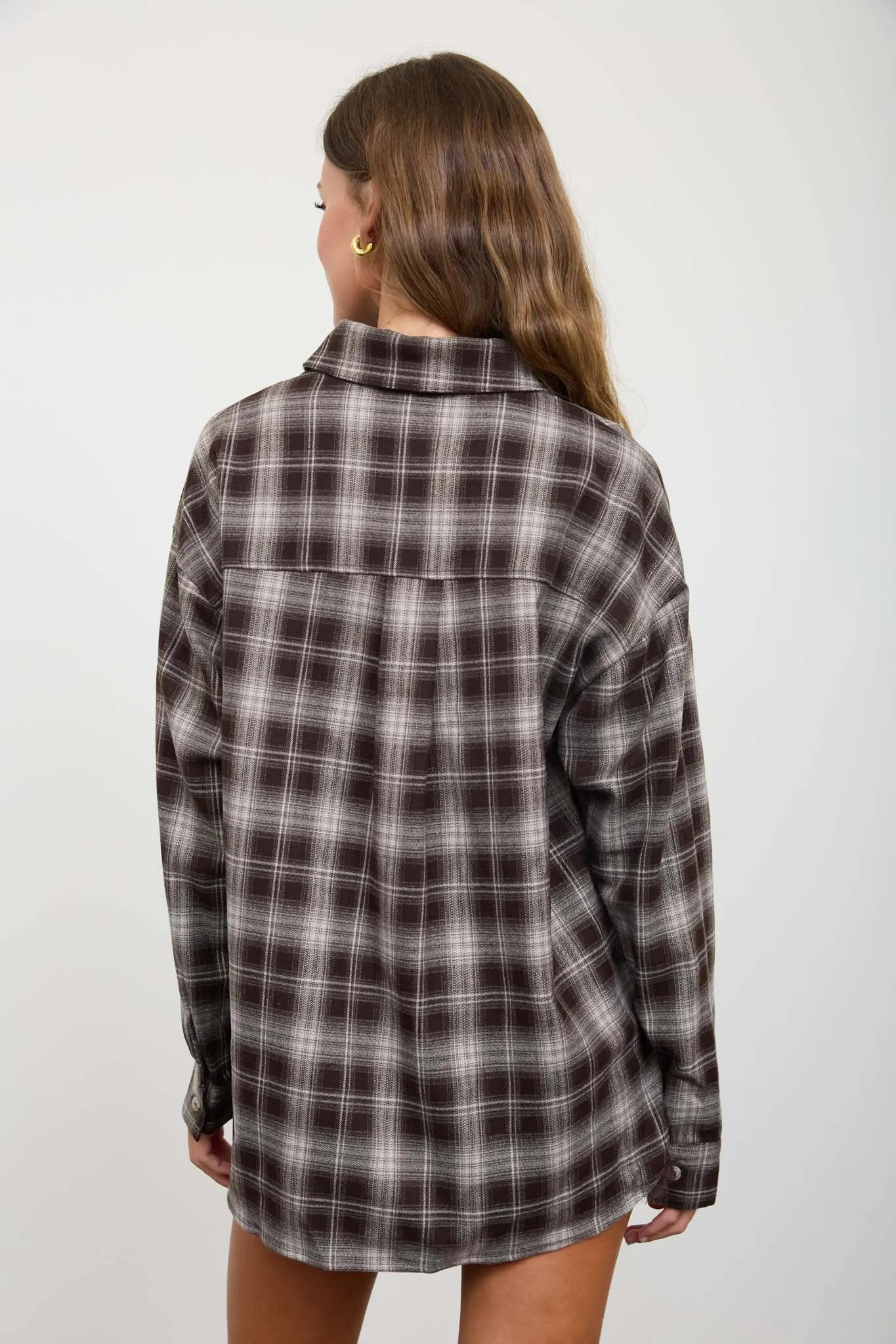 PLAID COLLARED LONG SLEEVE BUTTON DOWN TOP sold by Blu Pepper product image thumbnail 3