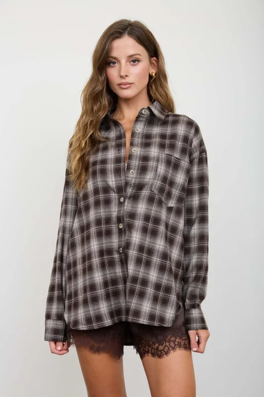 PLAID COLLARED LONG SLEEVE BUTTON DOWN TOP made by Blu Pepper