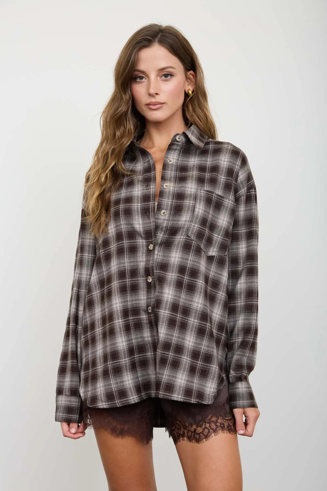 PLAID COLLARED LONG SLEEVE BUTTON DOWN TOP sold by Blu Pepper