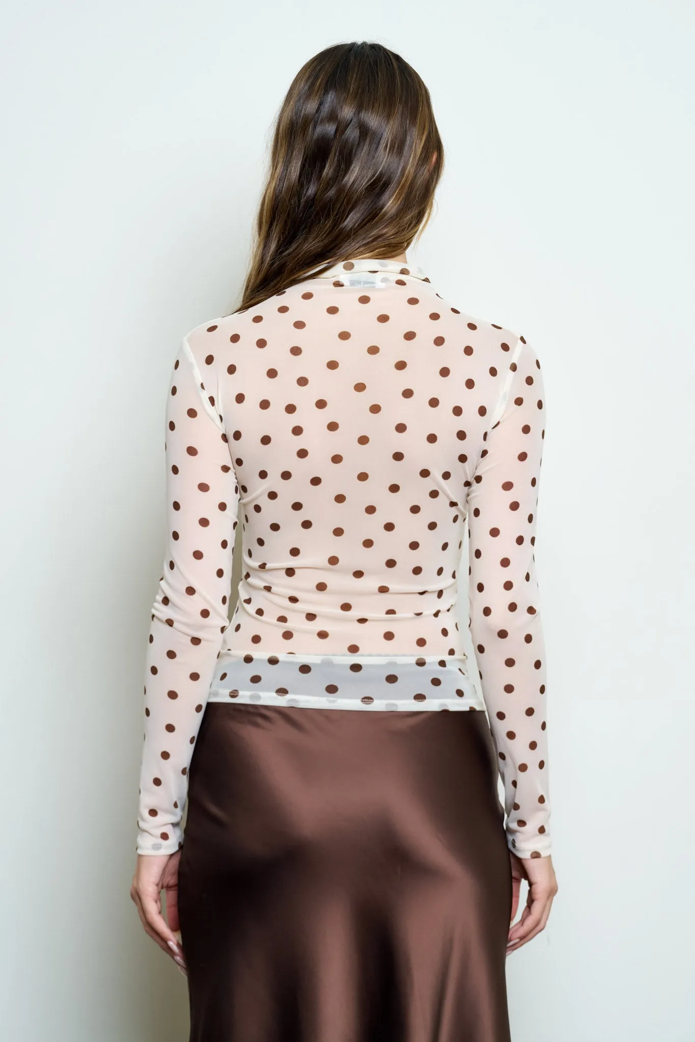 POLKA DOT MESH MOCK NECK LONG SLEEVE KNIT TOP sold by Blu Pepper product image thumbnail 2