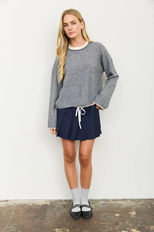 CONTRAST ROLLED EDGE CREWNECK PULLOVER made by Blu Pepper