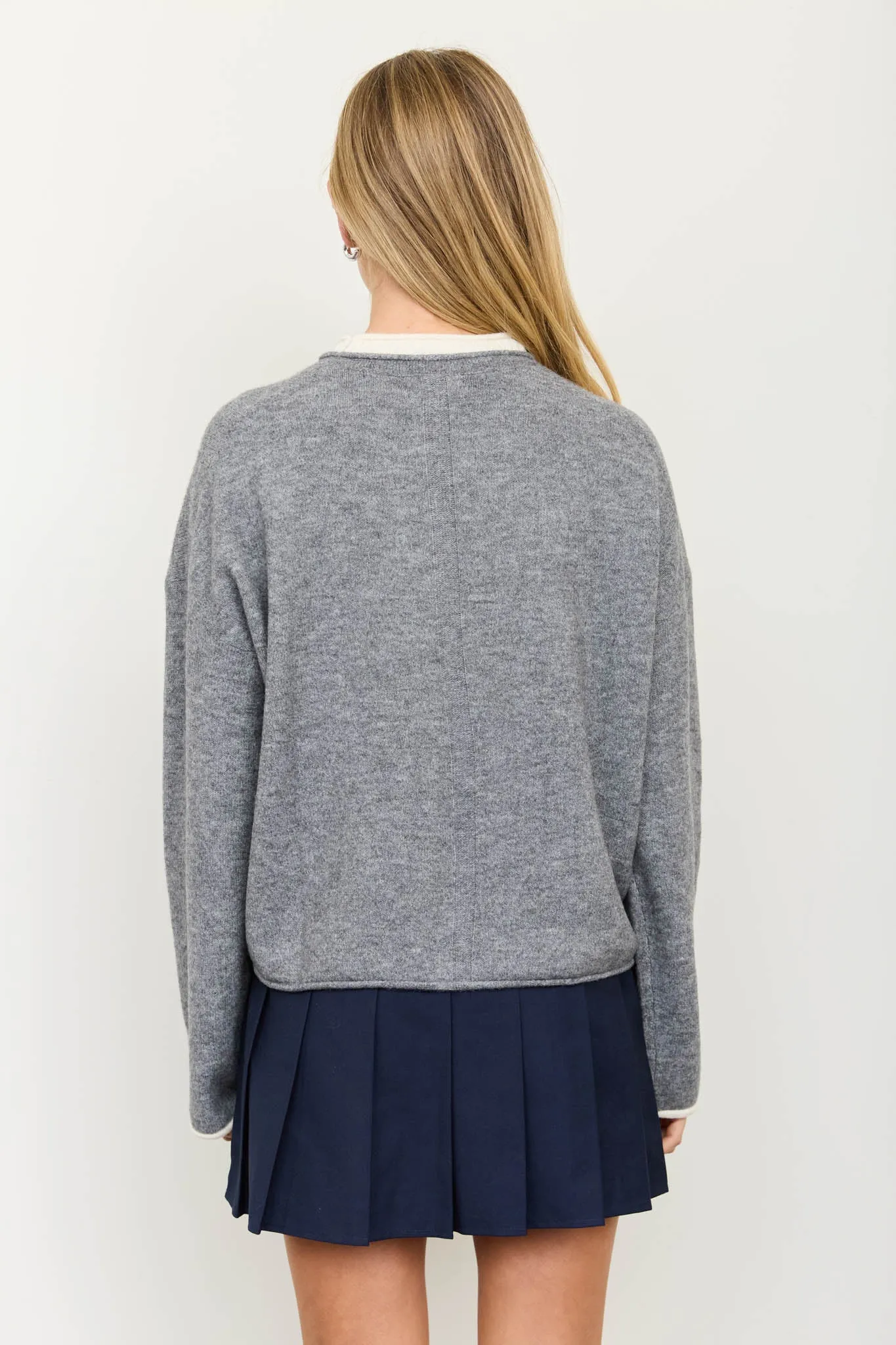 CONTRAST ROLLED EDGE CREWNECK PULLOVER sold by Blu Pepper product image thumbnail 2