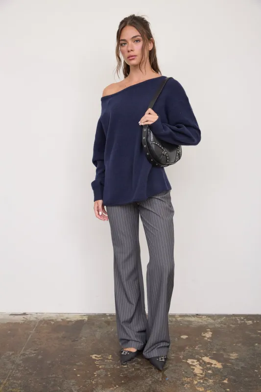 BOAT NECK OVERSIZED KNIT PULLOVER SWEATER made by Blu Pepper