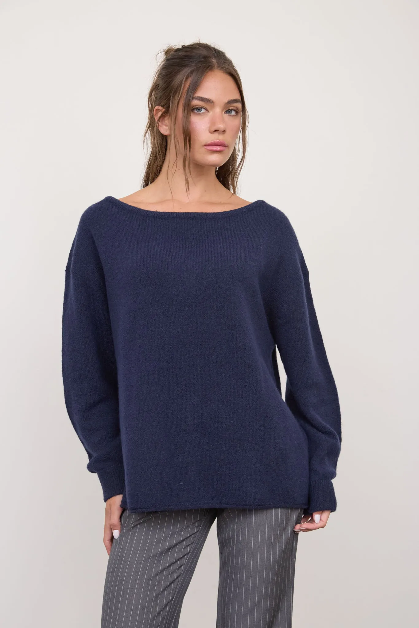 BOAT NECK OVERSIZED KNIT PULLOVER SWEATER sold by Blu Pepper product image thumbnail 2