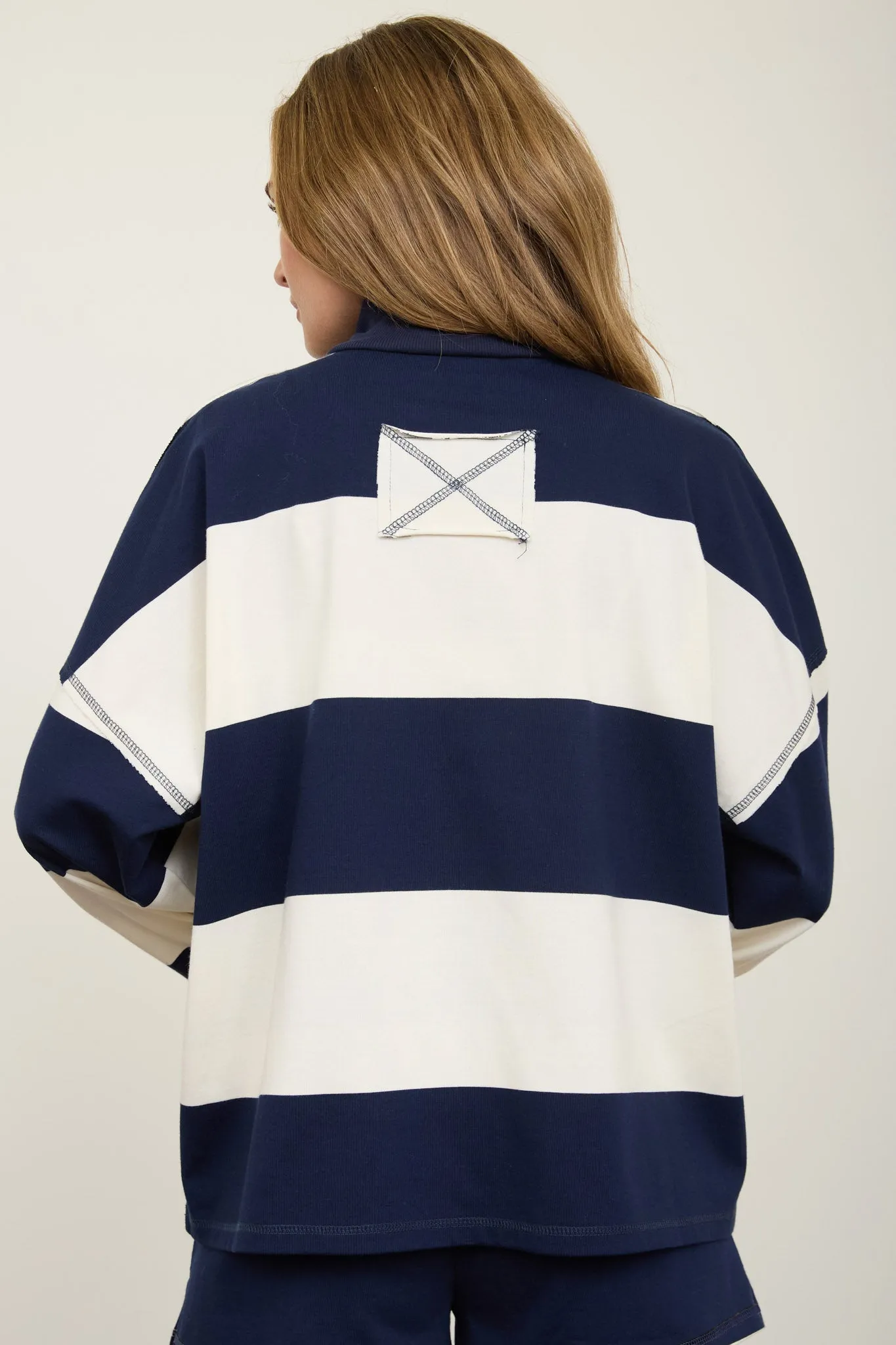 WIDE STRIPE HALF ZIP LONG SLEEVE KNIT TOP sold by Blu Pepper product image thumbnail 5
