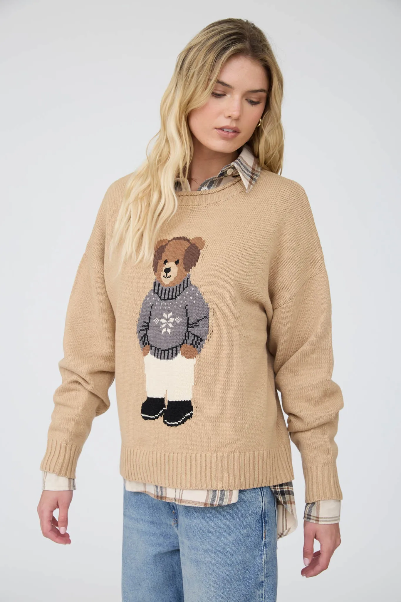 TEDDY BEAR CREW NECK INTARSIA KNIT SWEATER sold by Blu Pepper product image thumbnail 5
