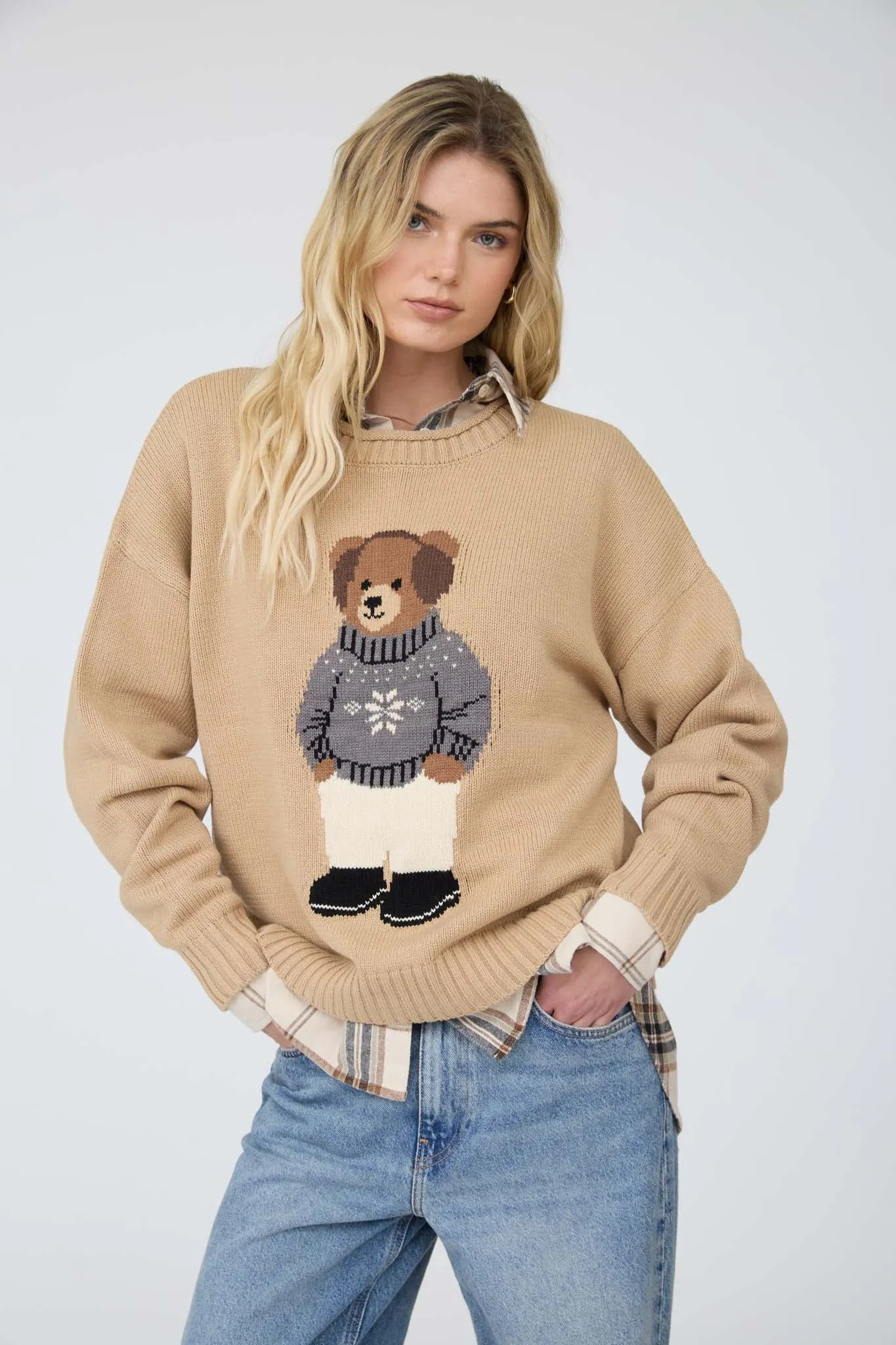 TEDDY BEAR CREW NECK INTARSIA KNIT SWEATER sold by Blu Pepper product image thumbnail 2