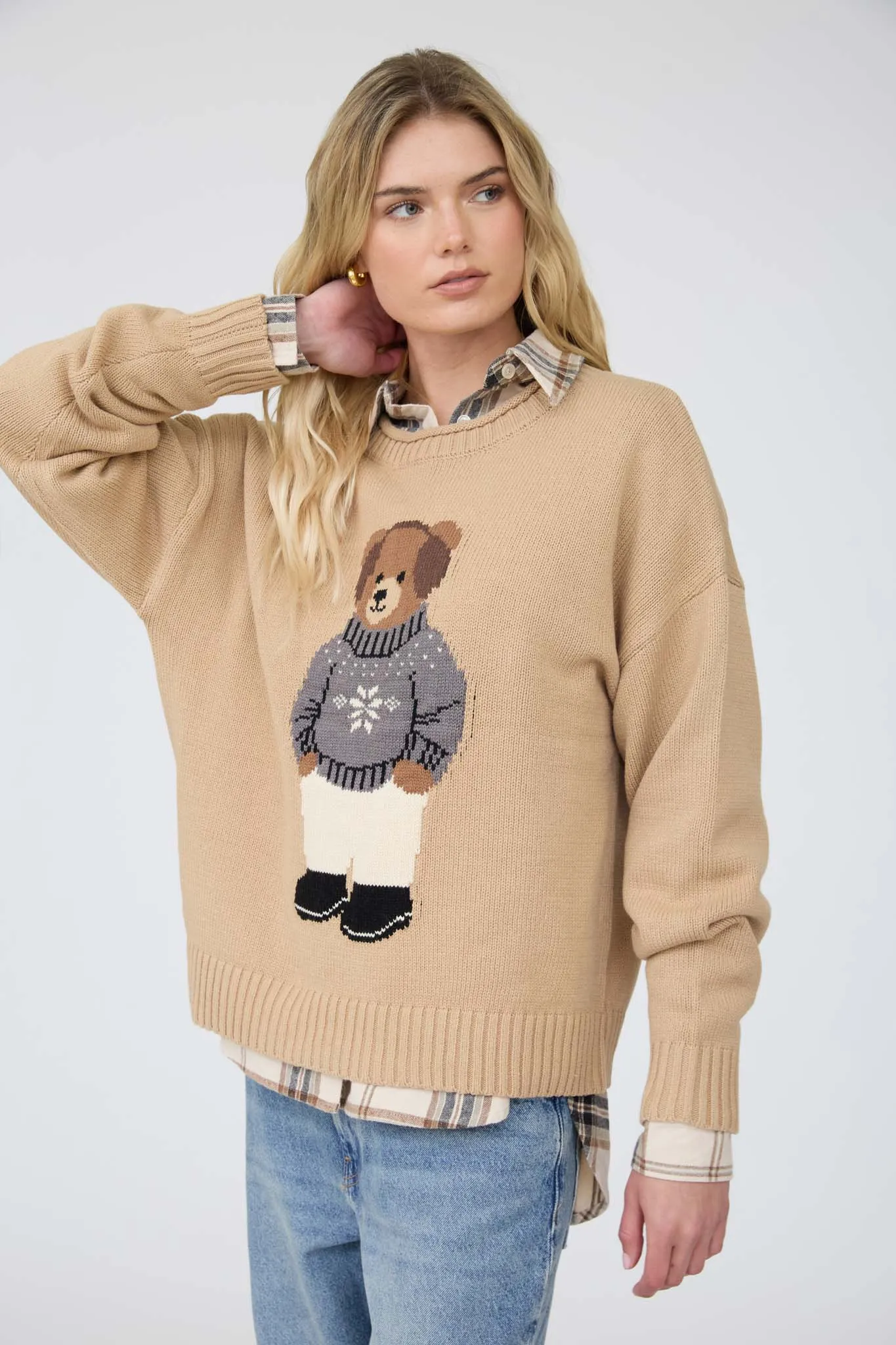 TEDDY BEAR CREW NECK INTARSIA KNIT SWEATER sold by Blu Pepper product image thumbnail 4