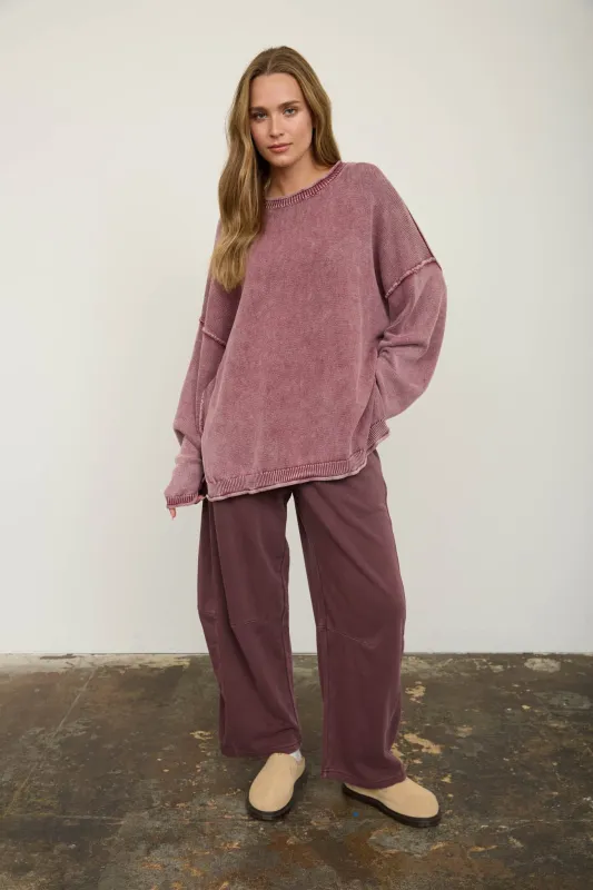SMOCKED WAIST DRAWSTRING BARREL LEG SWEATPANTS made by J.O.A.