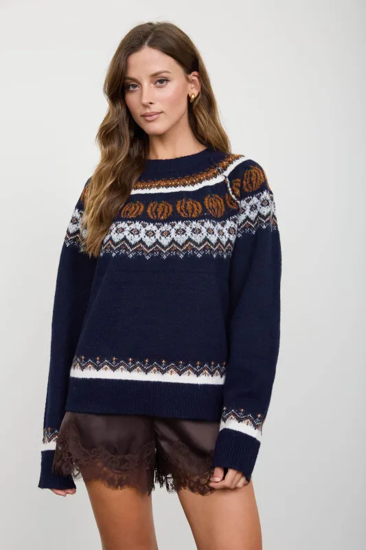 PUMPKIN FAIR ISLE LONG SLEEVE KNIT SWEATER made by Blu Pepper