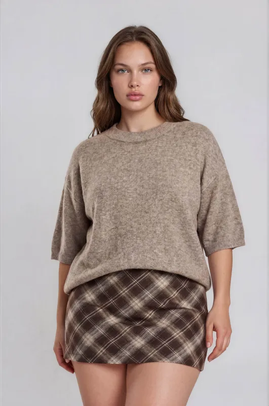 PLUS HEATHERED CREW NECK HALF SLEEVE BOXY PULLOVER made by Blu Pepper