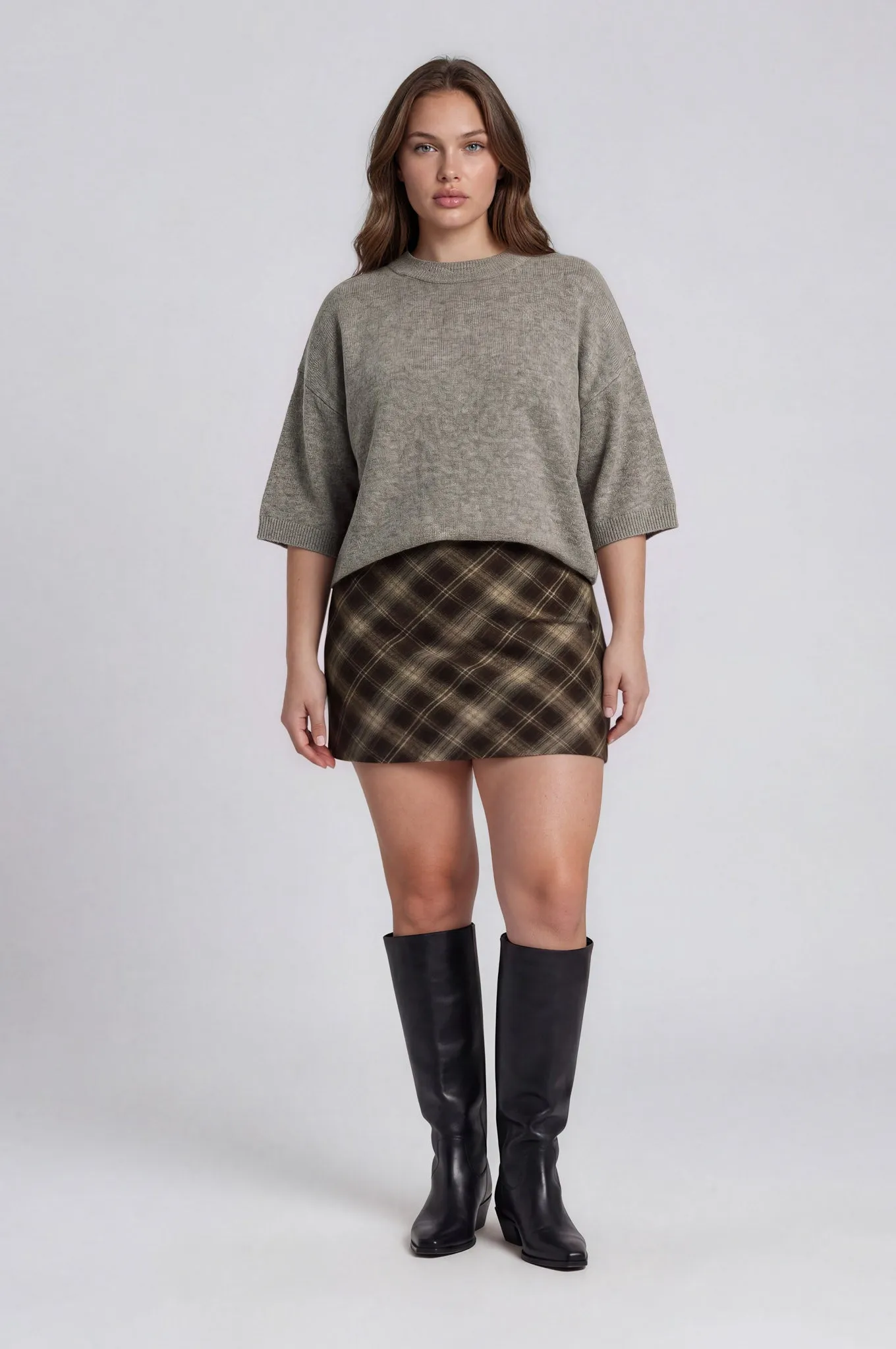 PLUS HEATHERED CREW NECK HALF SLEEVE BOXY PULLOVER sold by Blu Pepper product image thumbnail 4