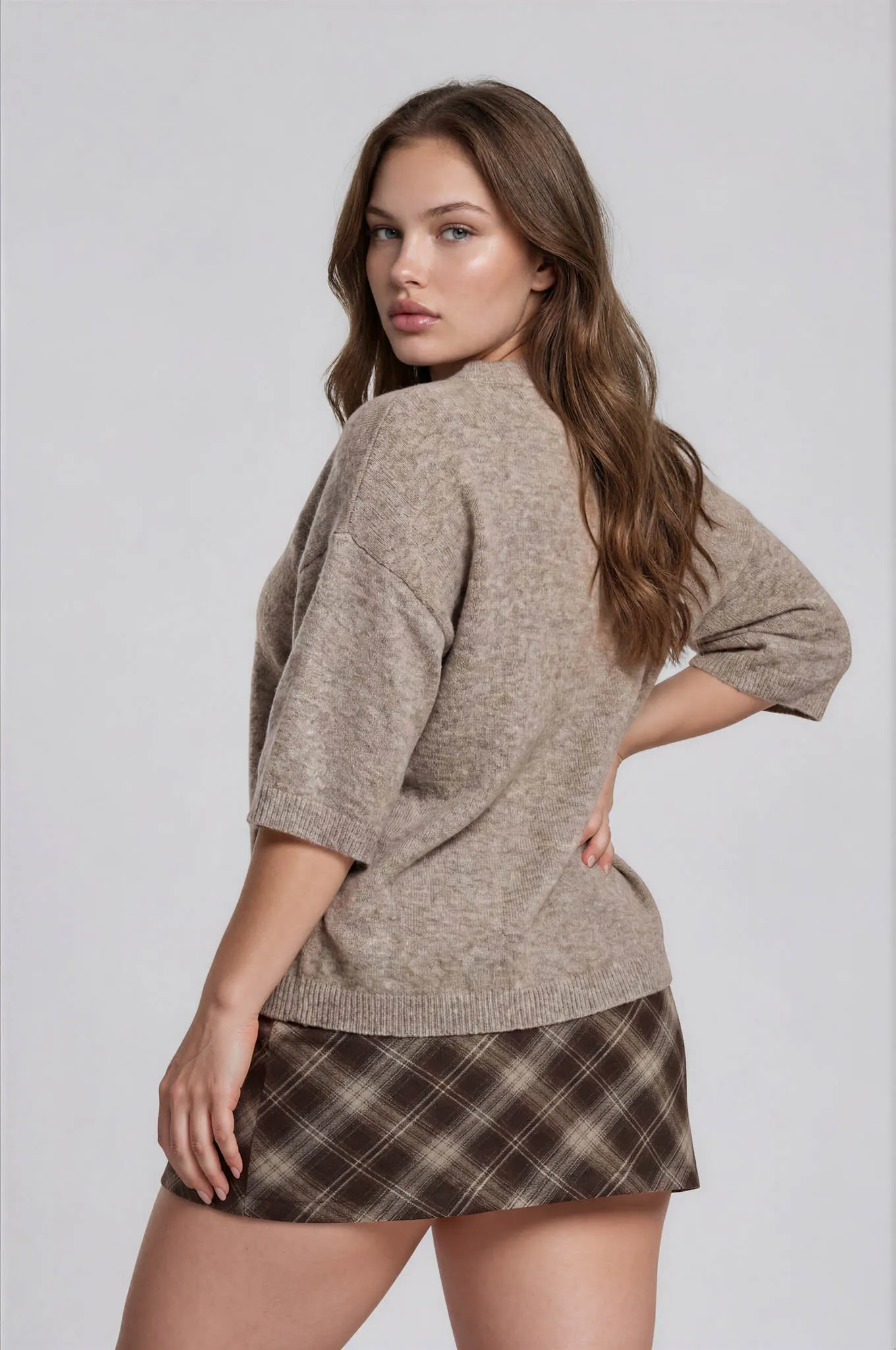 PLUS HEATHERED CREW NECK HALF SLEEVE BOXY PULLOVER sold by Blu Pepper product image thumbnail 2