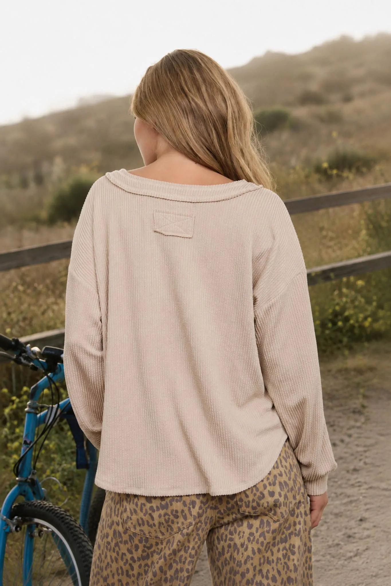 RAW EDGE V-NECK LONG SLEEVE TEXTURED KNIT TOP sold by Blu Pepper product image thumbnail 2