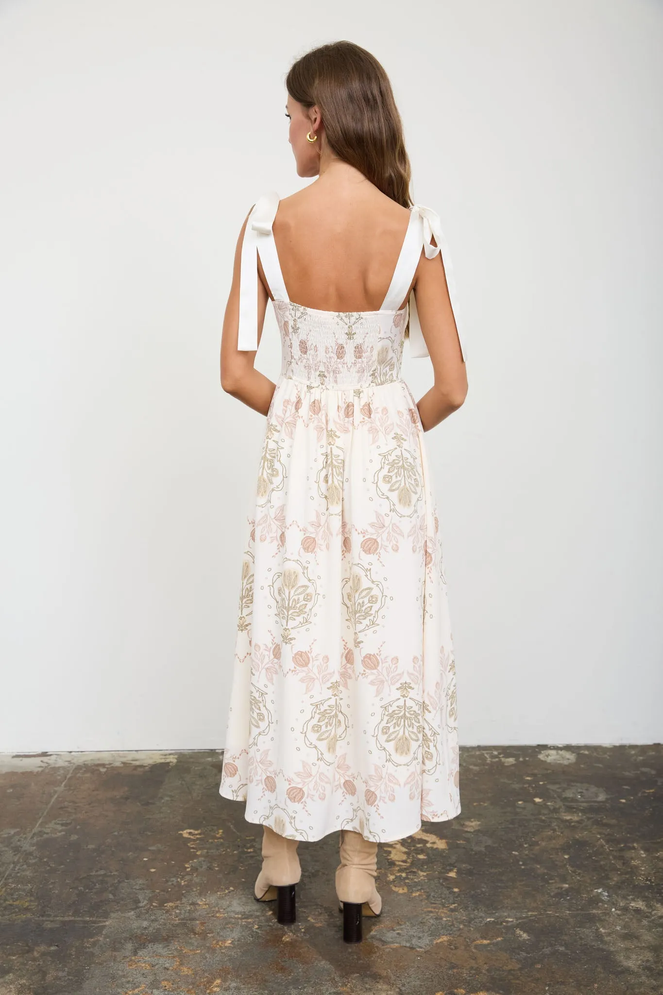 MEDALLION PATTERN TIE STRAP MIDI DRESS sold by Blu Pepper product image thumbnail 3