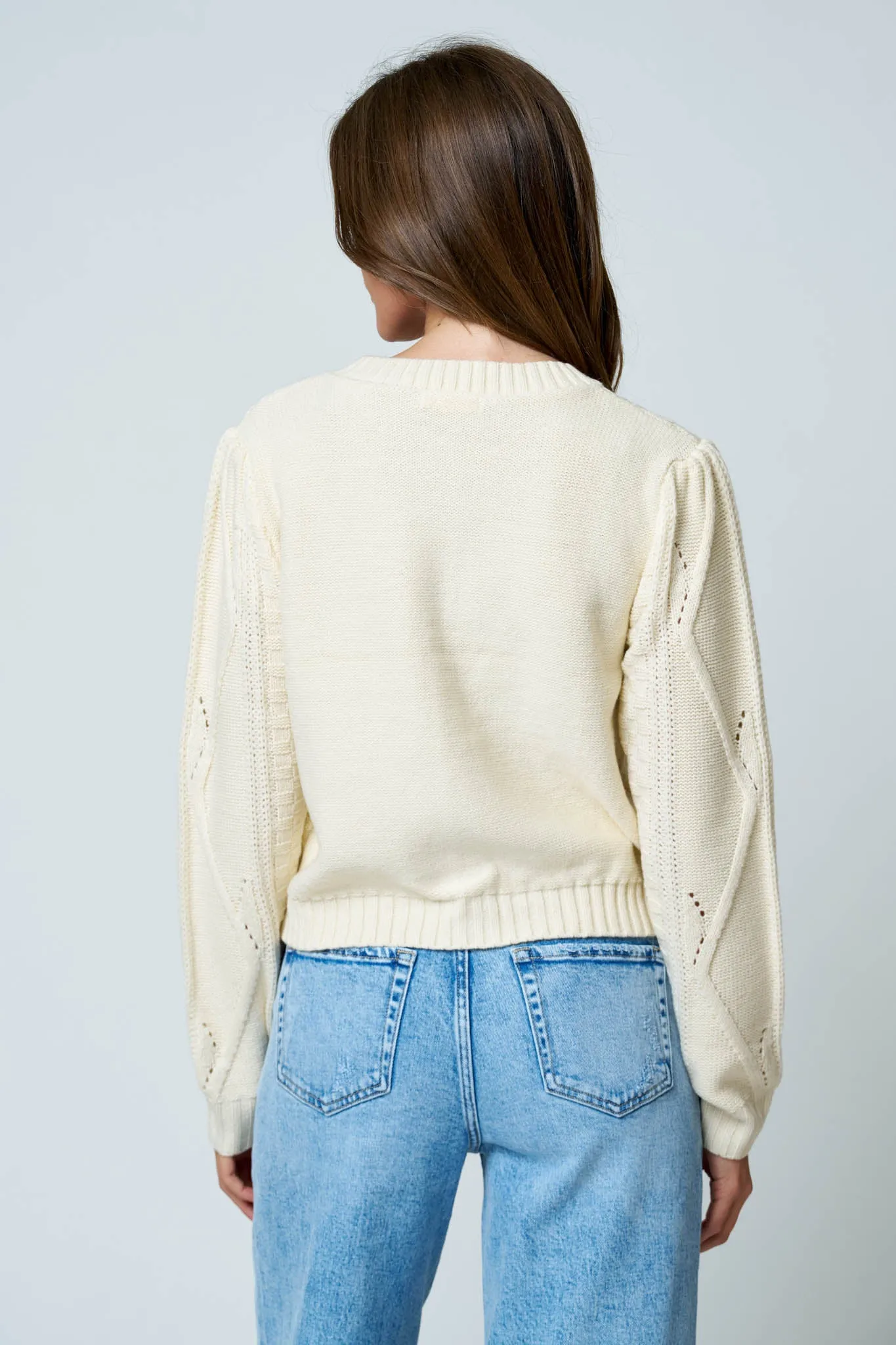 FLORAL EMBROIDERED CABLE KNIT BUTTON DOWN CARDIGAN sold by Blu Pepper product image thumbnail 5