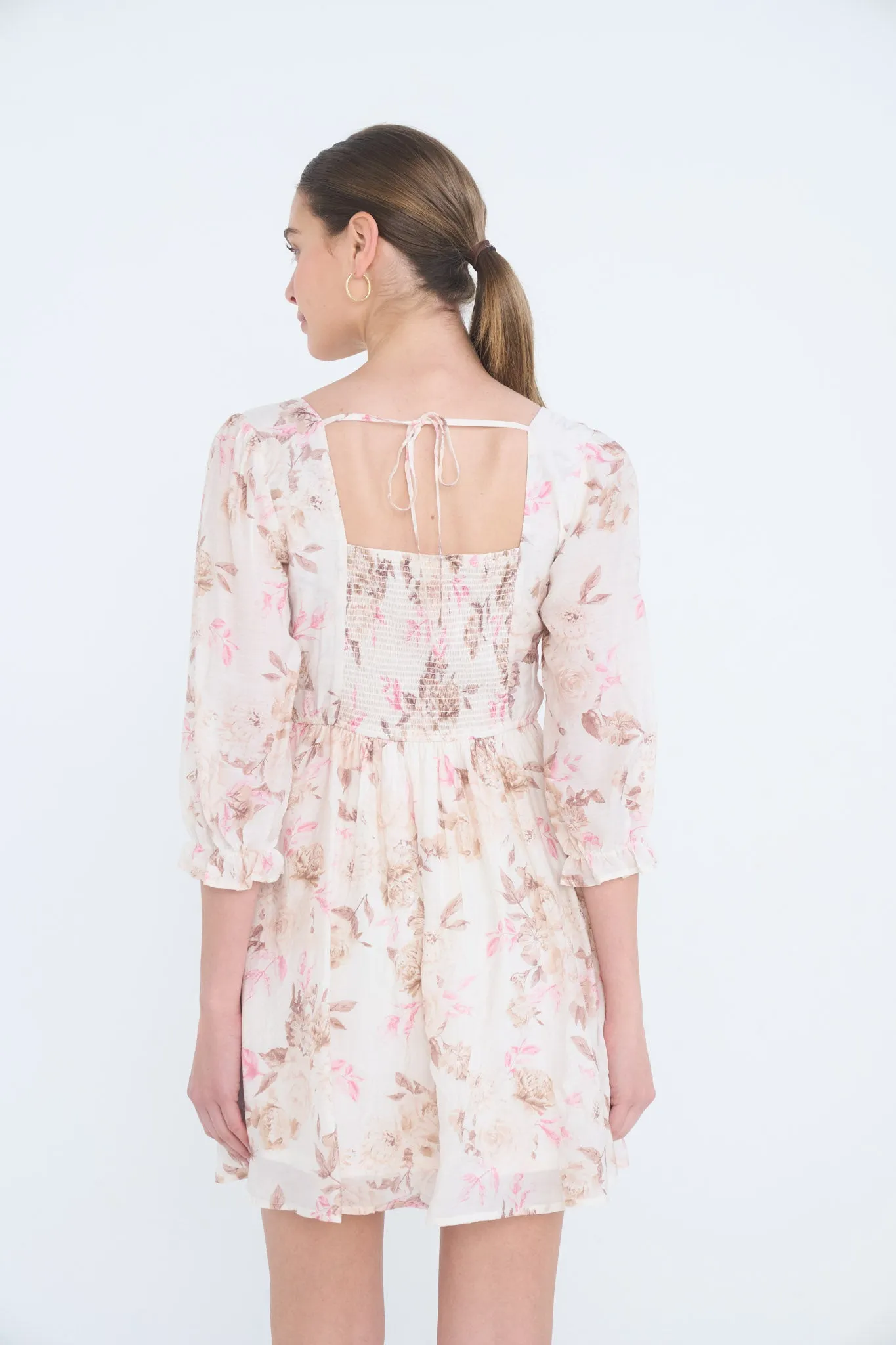 FLORAL SQUARE NECK HALF SLEEVE MINI DRESS sold by Blu Pepper product image thumbnail 3