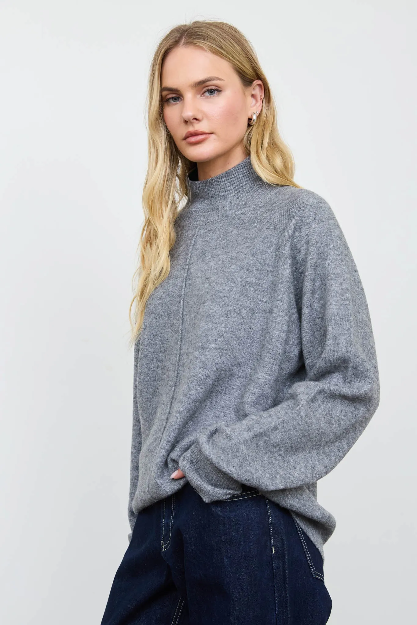CENTER SEAM MOCK NECK RELAXED PULLOVER SWEATER sold by Blu Pepper product image thumbnail 5