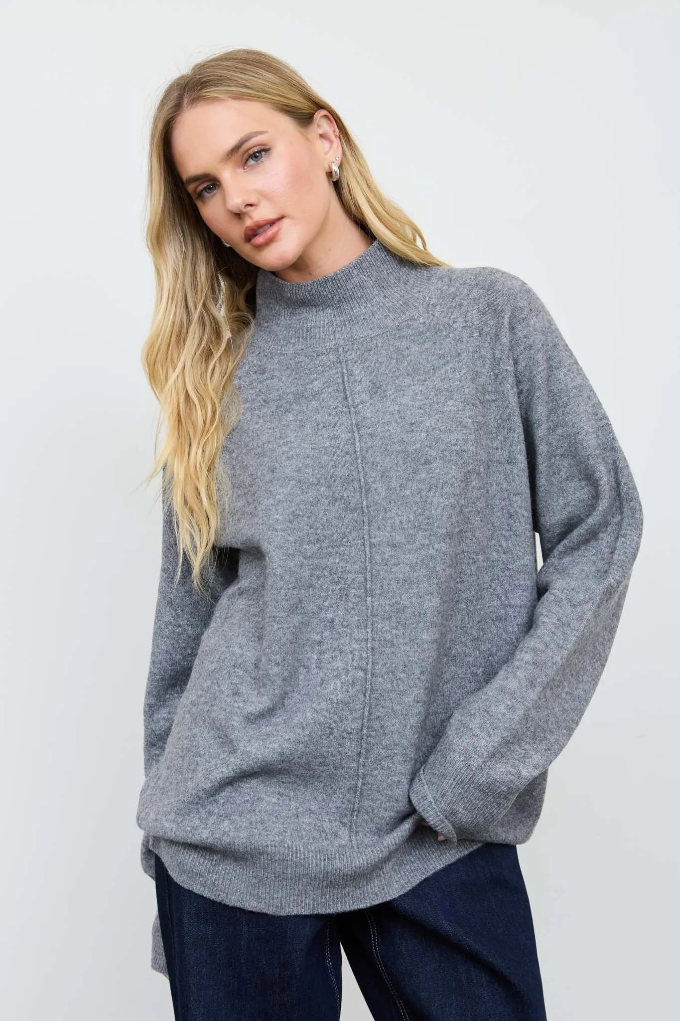 CENTER SEAM MOCK NECK RELAXED PULLOVER SWEATER sold by Blu Pepper product image thumbnail 2