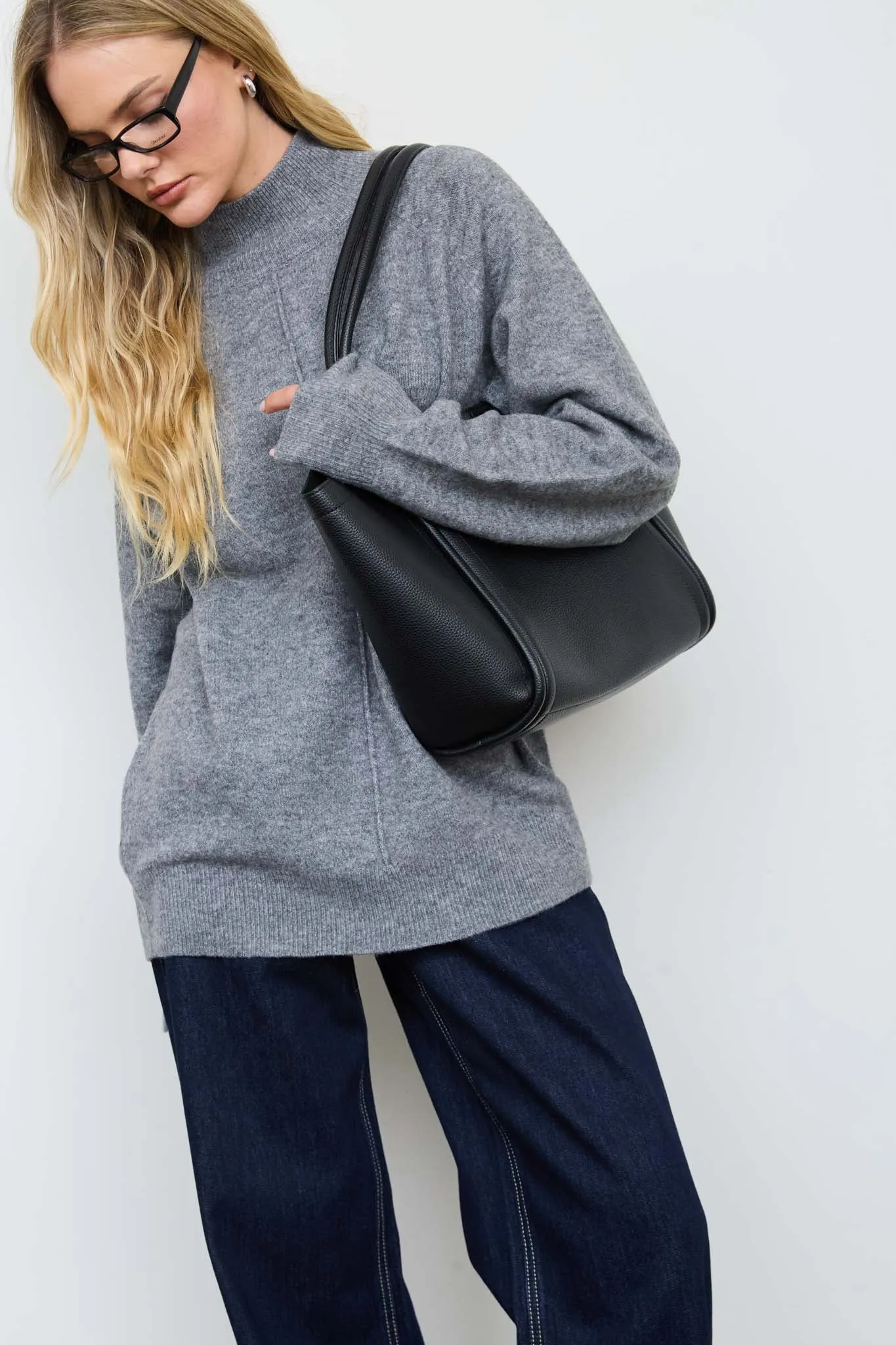 CENTER SEAM MOCK NECK RELAXED PULLOVER SWEATER sold by Blu Pepper product image thumbnail 3