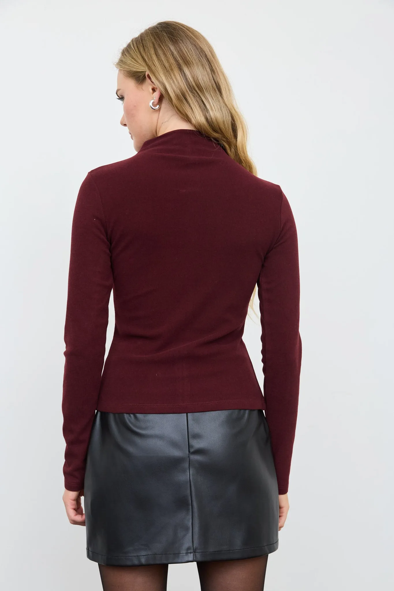 BUTTON FRONT MOCK NECK LONG SLEEVE KNIT TOP sold by Blu Pepper product image thumbnail 2