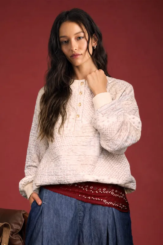 MULTI-PATTERN HENLEY QUILTED JACKET made by Blu Pepper
