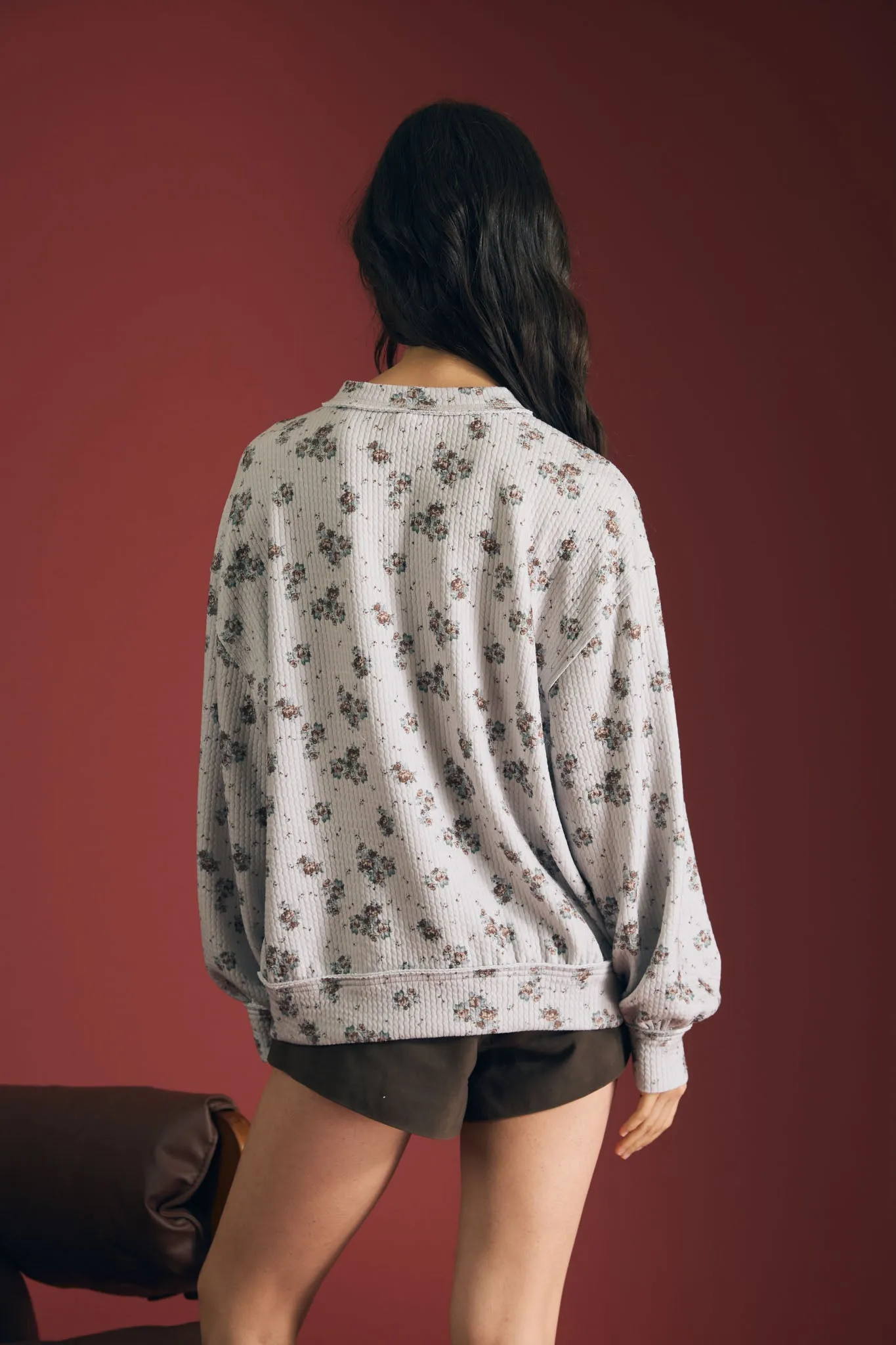 FLORAL DOT PRINT LONG SLEEVE TEXTURED KNIT TOP sold by Blu Pepper product image thumbnail 2
