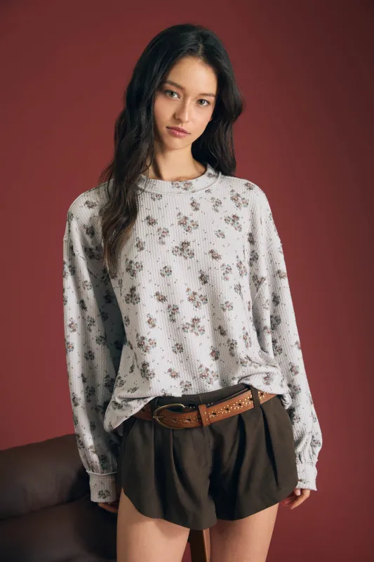 FLORAL DOT PRINT LONG SLEEVE TEXTURED KNIT TOP made by Blu Pepper
