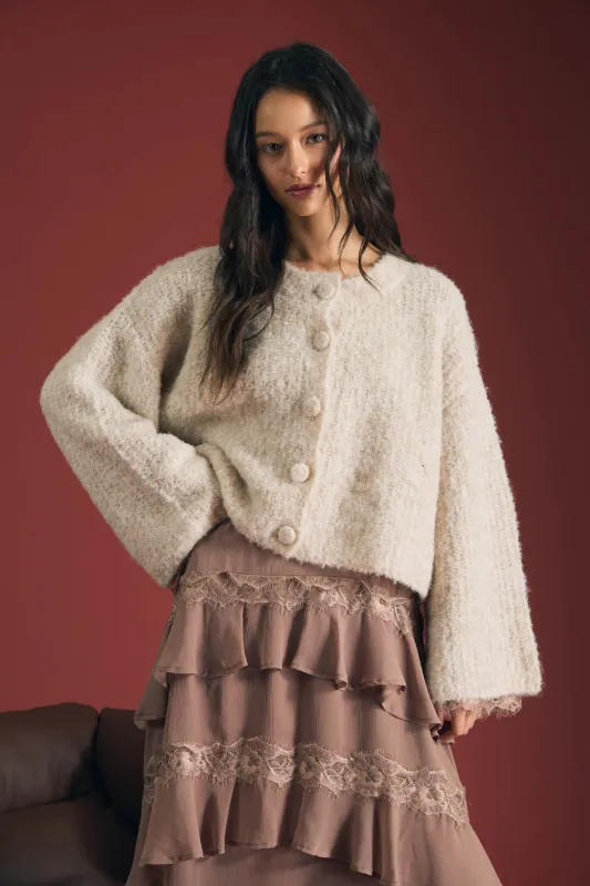 FUZZY KNIT BUTTON DOWN BOXY CARDIGAN SWEATER made by Blu Pepper