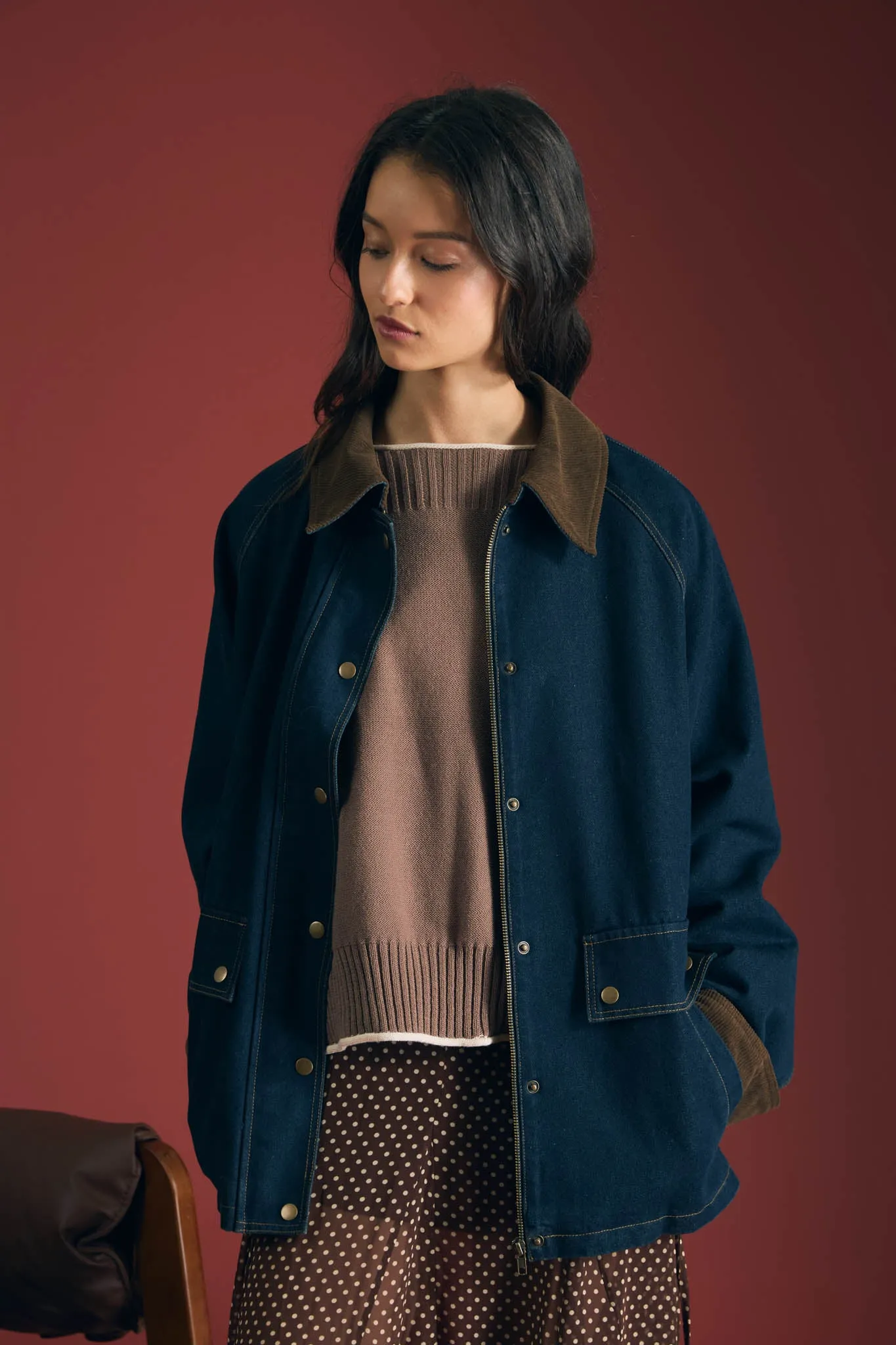 CORDUROY COLLAR SNAP BUTTON DENIM JACKET (PRE-ORDER) sold by Blu Pepper product image thumbnail 3