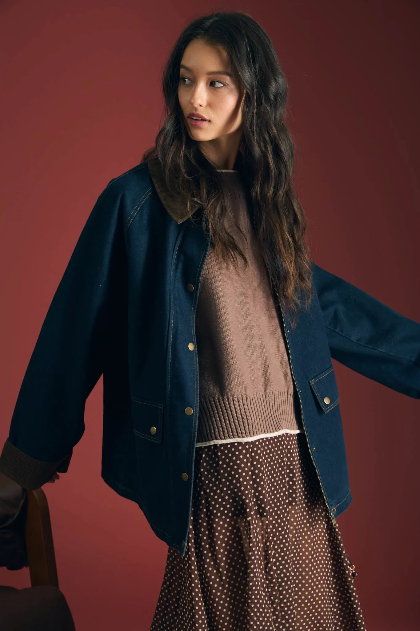 CORDUROY COLLAR SNAP BUTTON DENIM JACKET (PRE-ORDER) sold by Blu Pepper