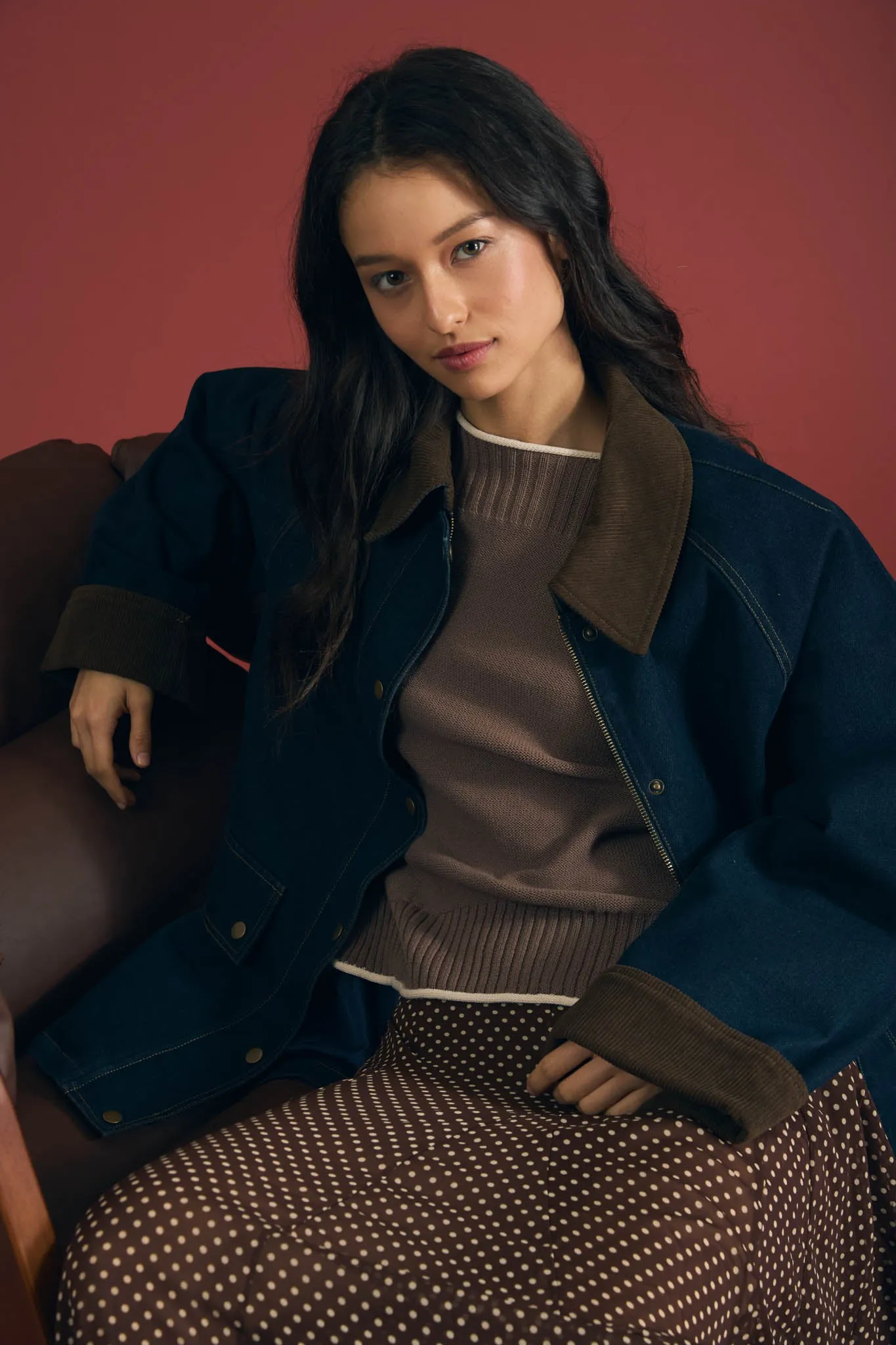 CORDUROY COLLAR SNAP BUTTON DENIM JACKET (PRE-ORDER) sold by Blu Pepper product image thumbnail 4