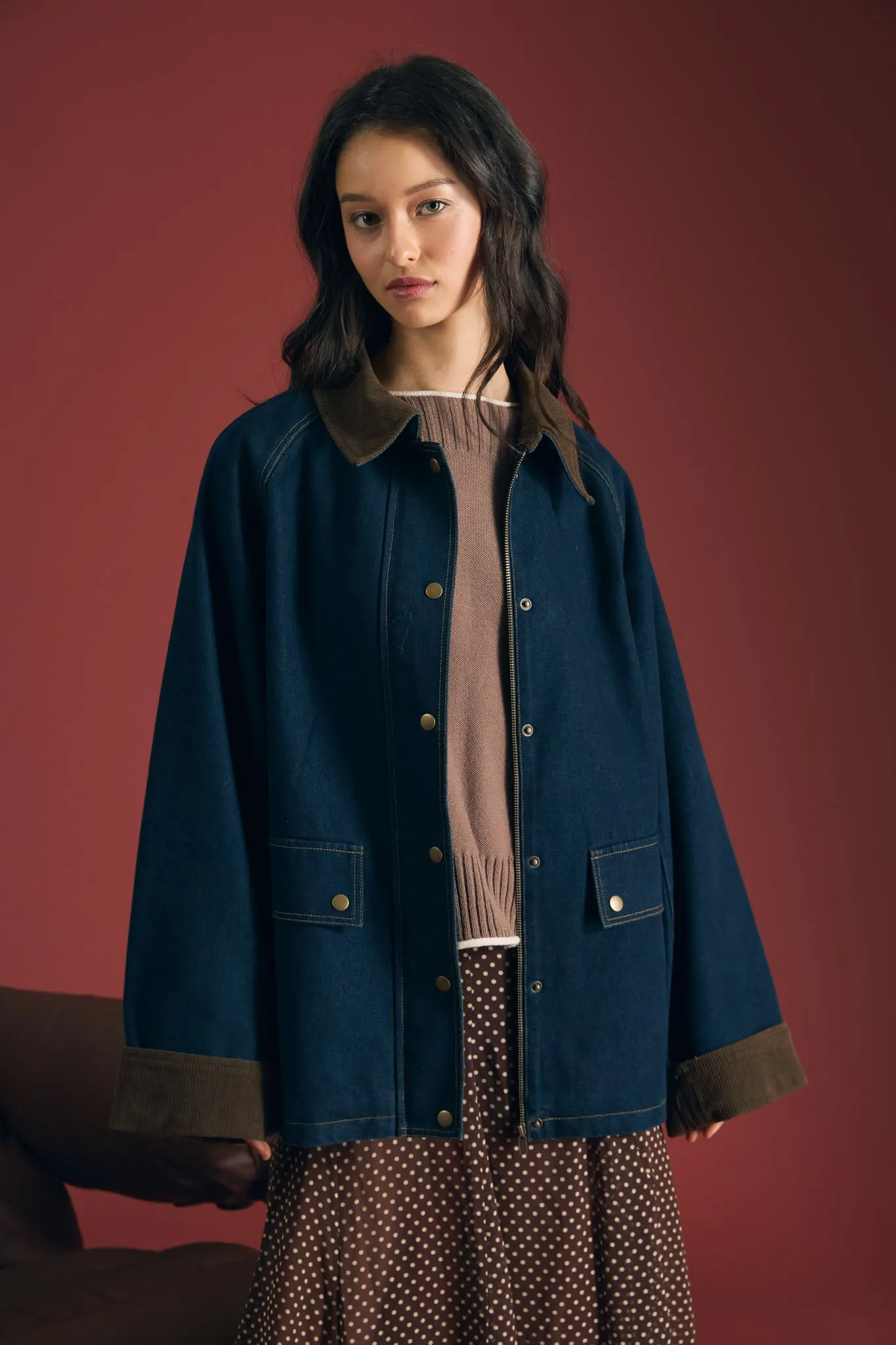 CORDUROY COLLAR SNAP BUTTON DENIM JACKET (PRE-ORDER) sold by Blu Pepper product image thumbnail 5
