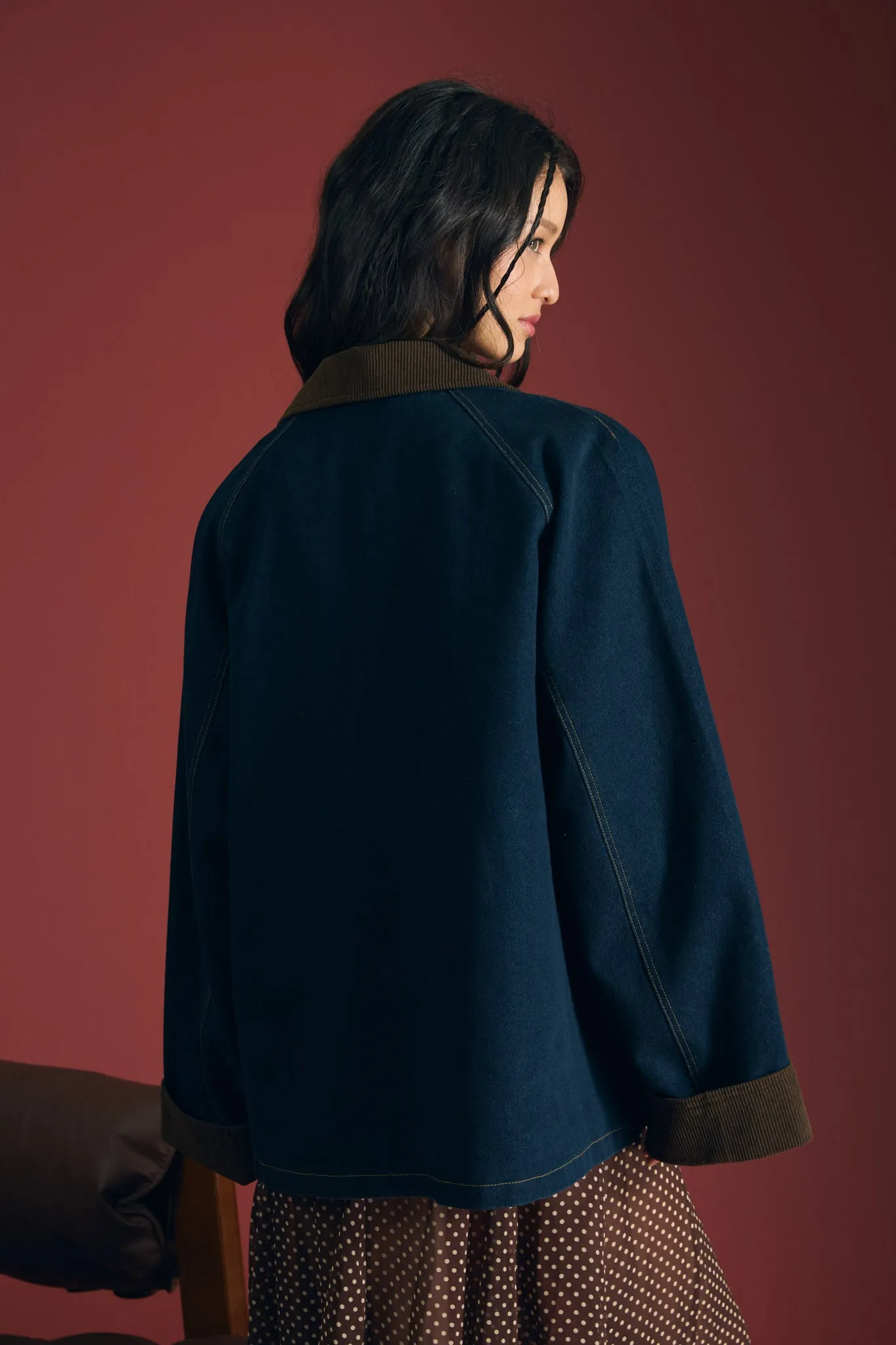 CORDUROY COLLAR SNAP BUTTON DENIM JACKET (PRE-ORDER) sold by Blu Pepper product image thumbnail 2