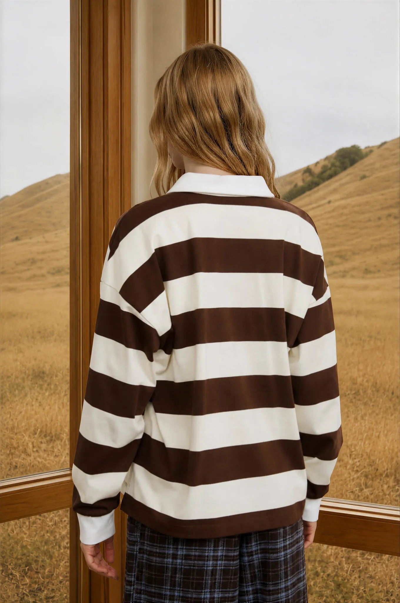 POLO COLLAR LONG SLEEVE WIDE STRIPE KNIT TOP sold by Blu Pepper product image thumbnail 2