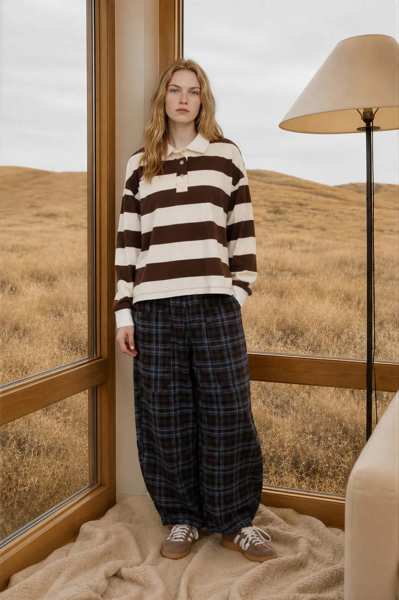 POLO COLLAR LONG SLEEVE WIDE STRIPE KNIT TOP sold by Blu Pepper product image thumbnail 3