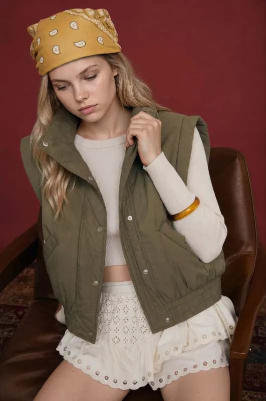 CROPPED MOCK NECK SNAP PUFFER VEST made by mine