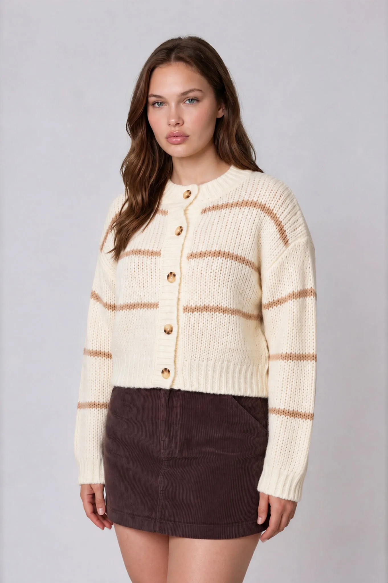 PLUS STRIPE JACQUARD BUTTON DOWN KNIT CARDIGAN sold by Blu Pepper product image thumbnail 3