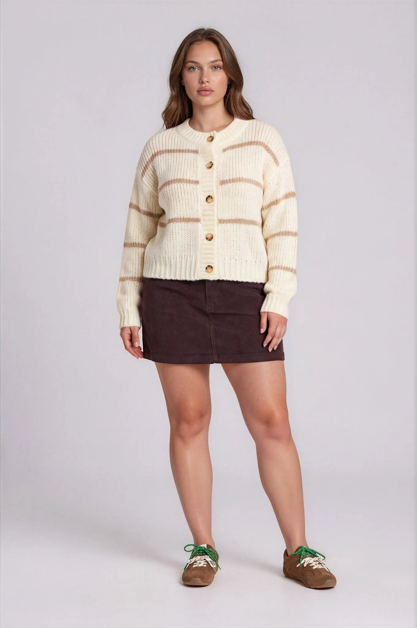 PLUS STRIPE JACQUARD BUTTON DOWN KNIT CARDIGAN sold by Blu Pepper product image thumbnail 4