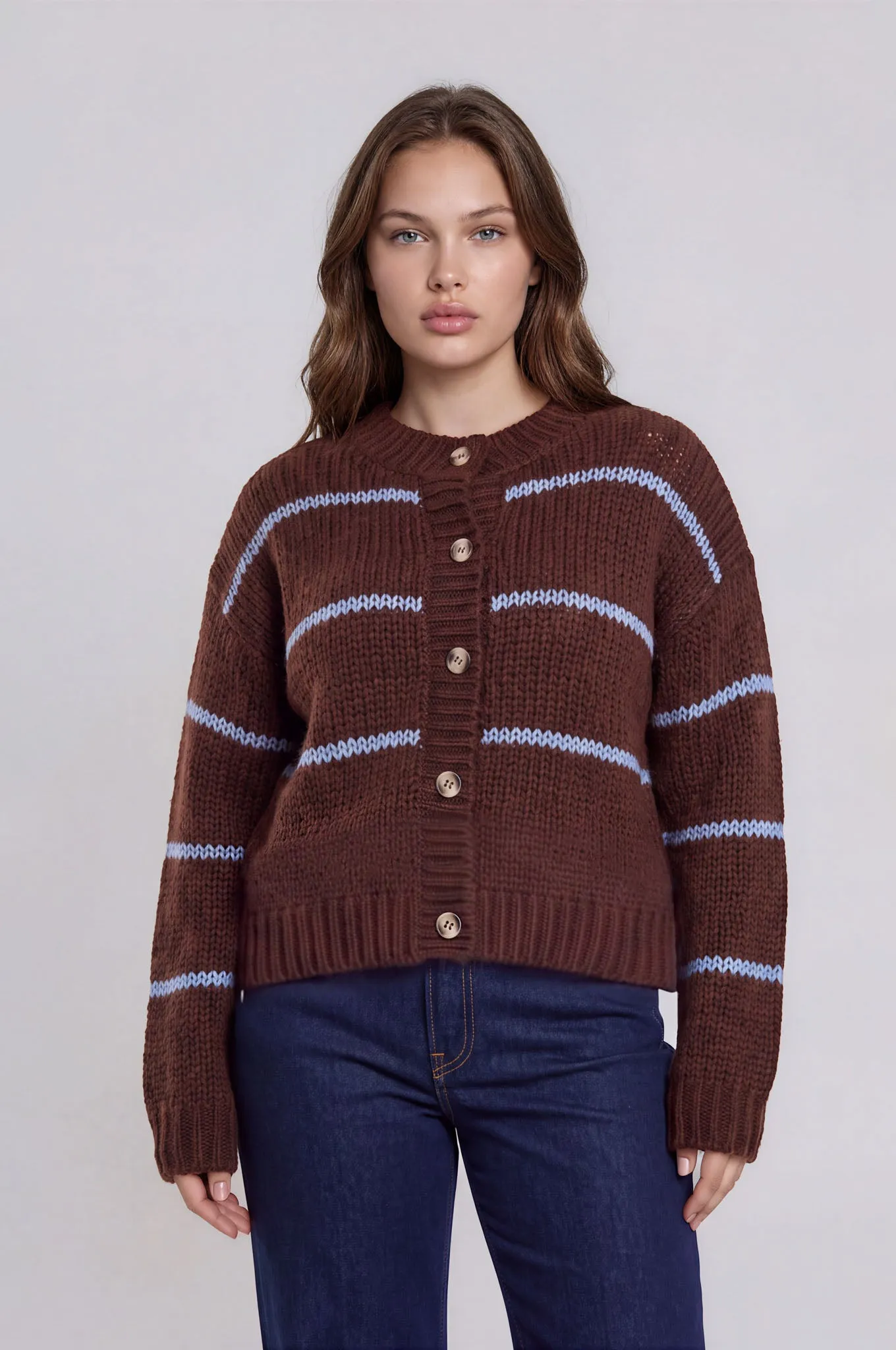 PLUS STRIPE JACQUARD BUTTON DOWN KNIT CARDIGAN sold by Blu Pepper product image thumbnail 5
