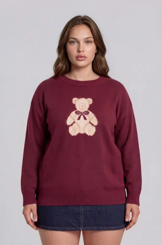PLUS TEDDY JACQUARD CREW NECK PULLOVER SWEATER made by Blu Pepper